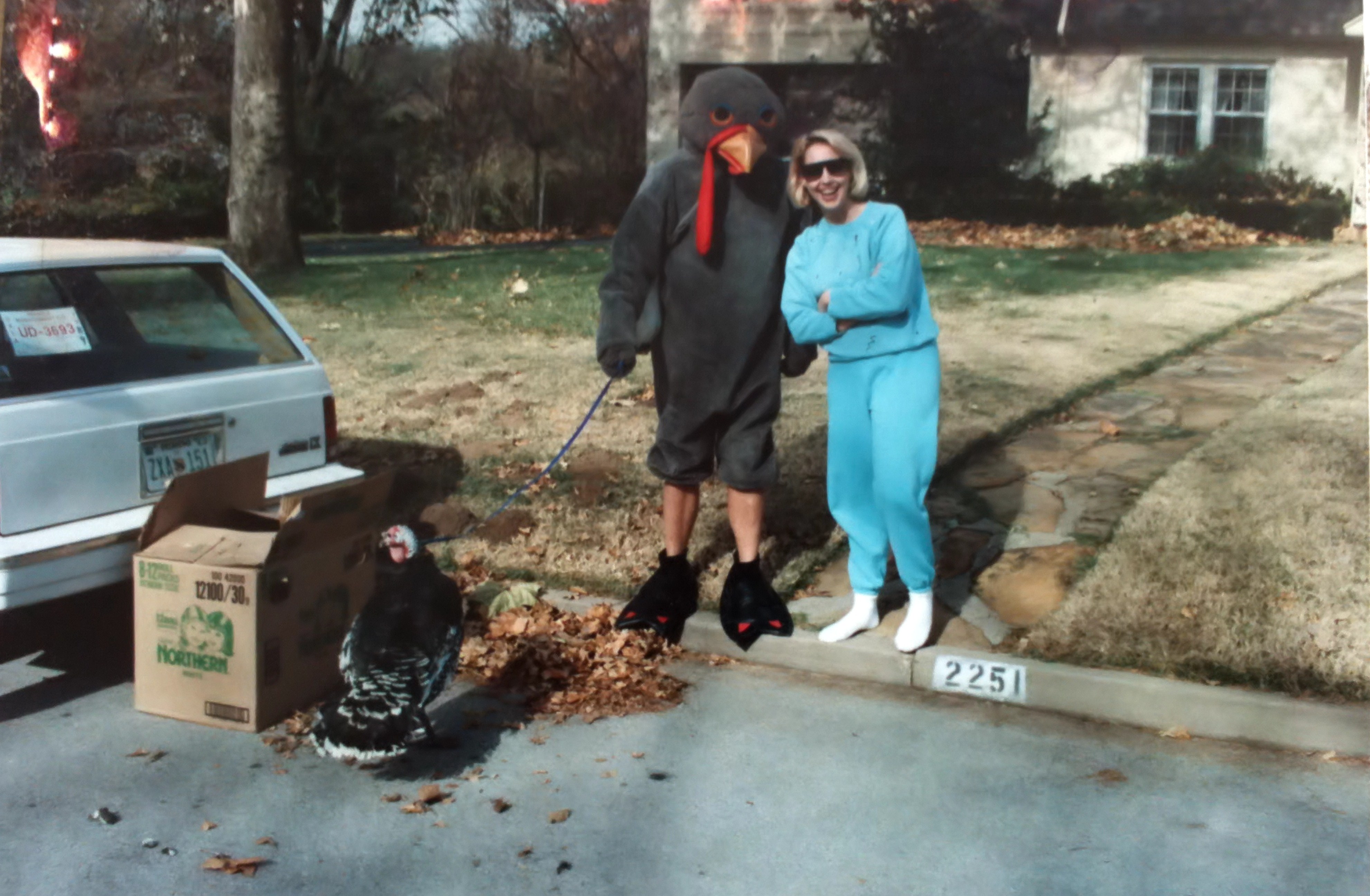 Left to right: A turkey, Rabon Martin, and Sherry Silva. Courtesy Pete Silva.